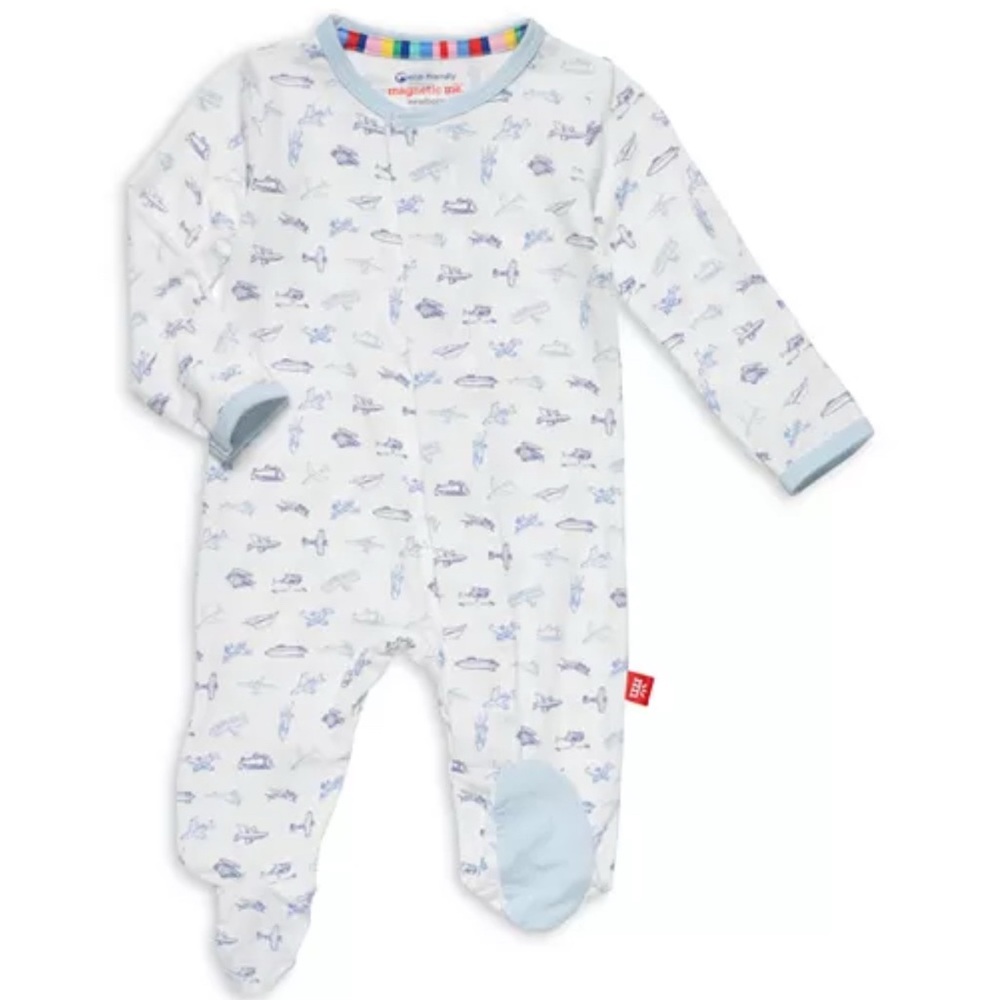 Magnetic Me White and Light Blue Airplane Footie